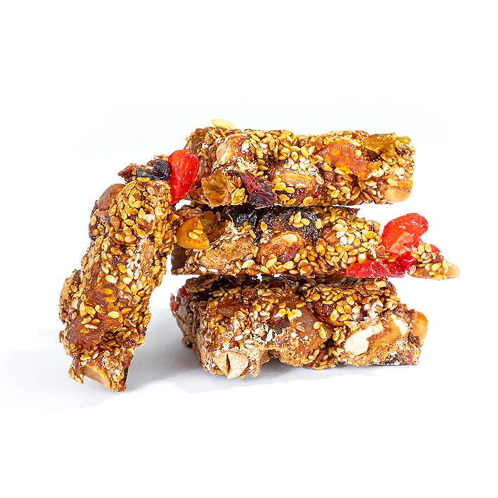 Peanut Brittle with Dried Fruit (with carob syrup)